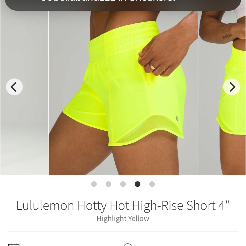 Lululemon Hotty hot HR NWT 4” size 12 highlighter yellow
